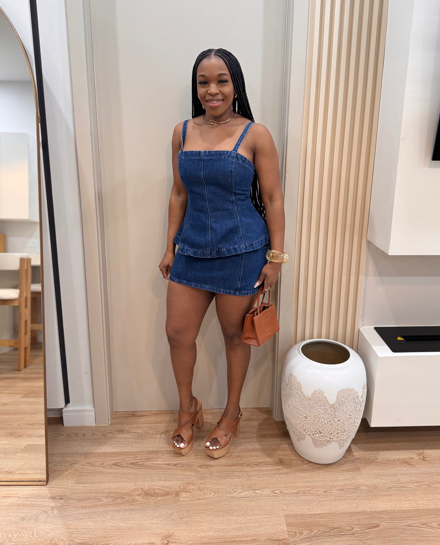 Bella Bombshell peplum mini skirt set