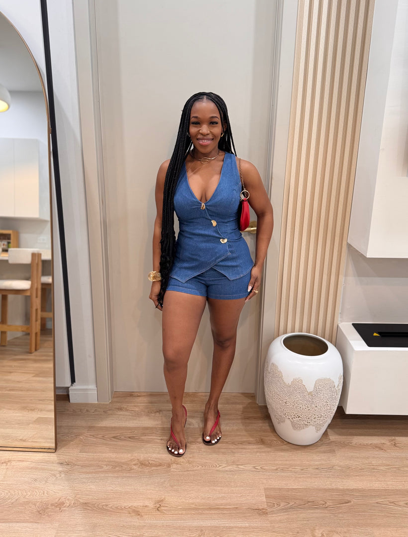 Curve code denim romper