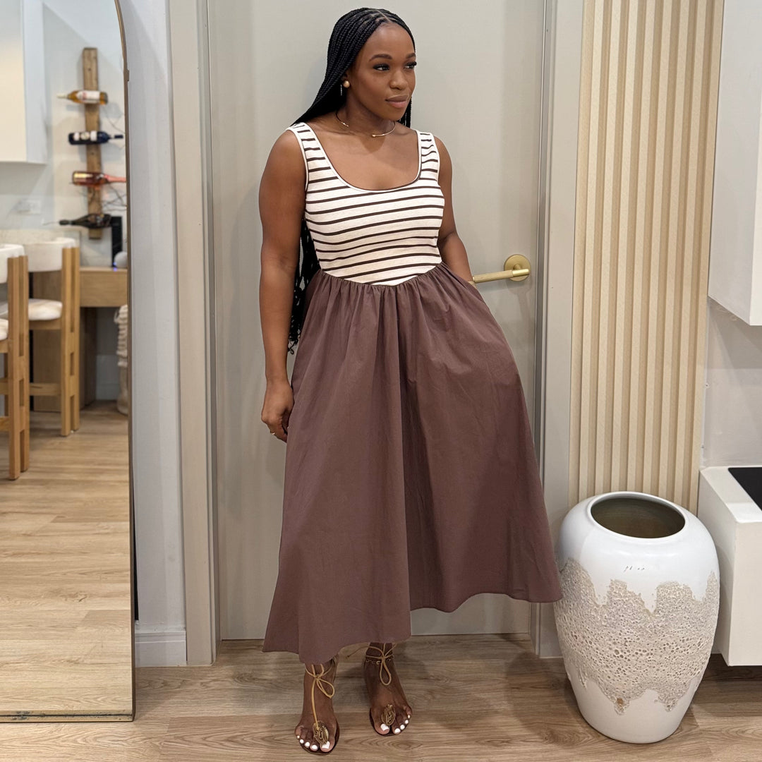 Sweet note stripe midi dress