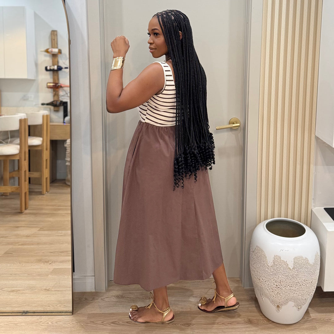 Sweet note stripe midi dress