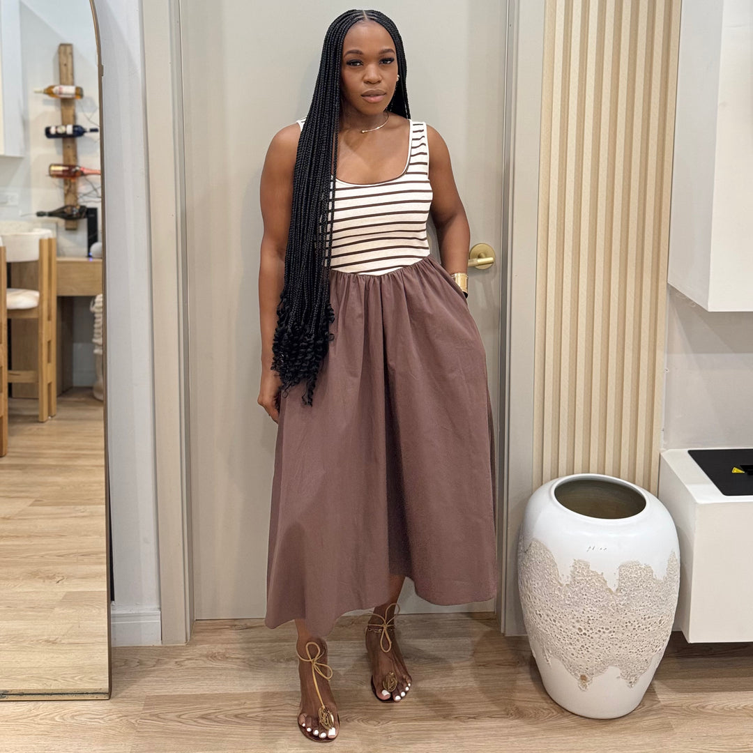 Sweet note stripe midi dress