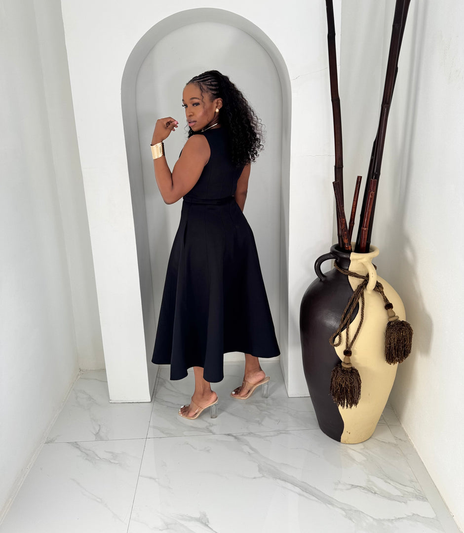 Maline' belted midi dress