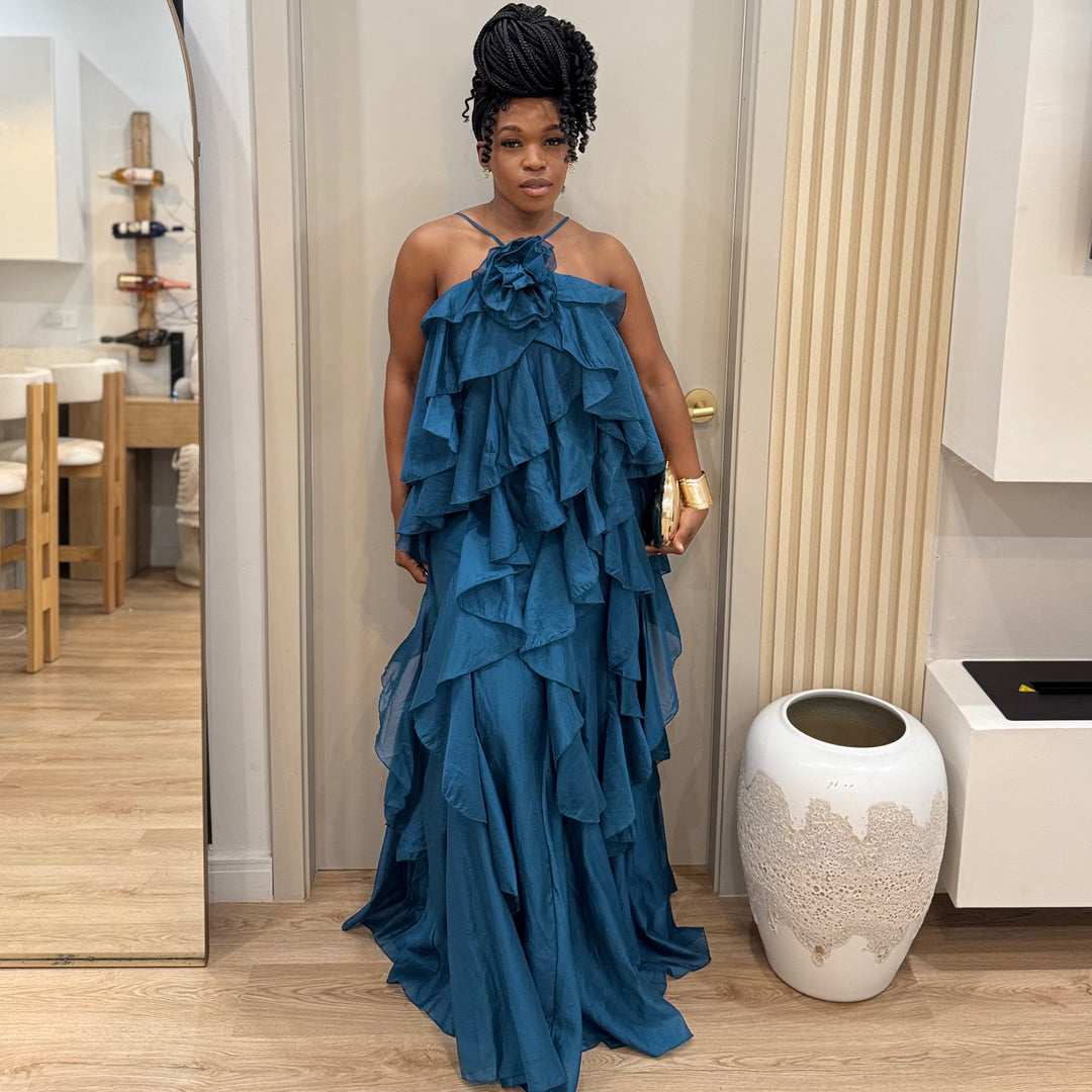 Cascade ruffle maxi dress