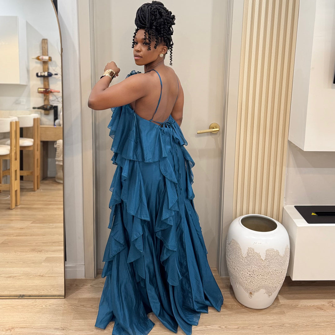 Cascade ruffle maxi dress