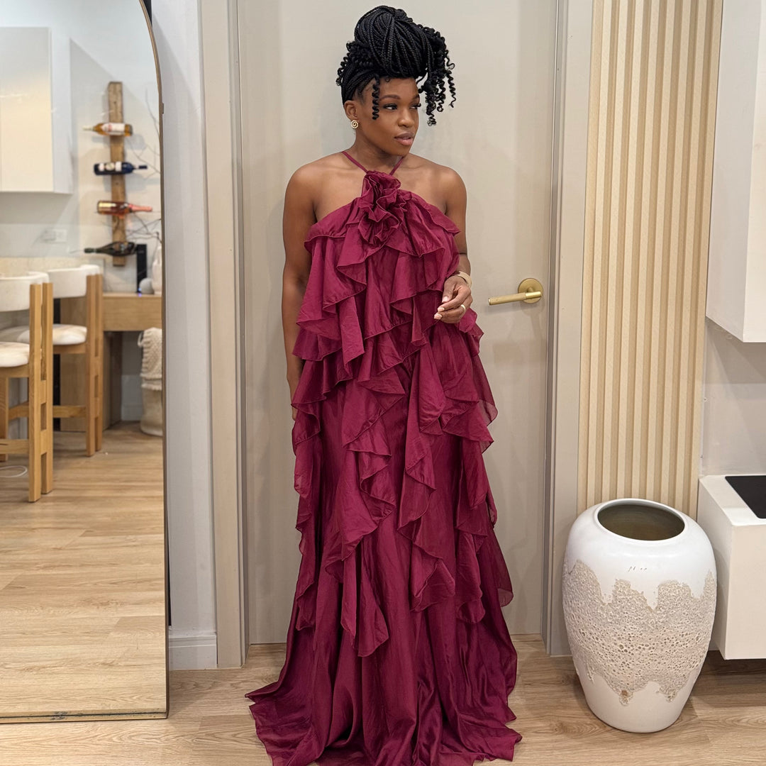 Cascade ruffle maxi dress