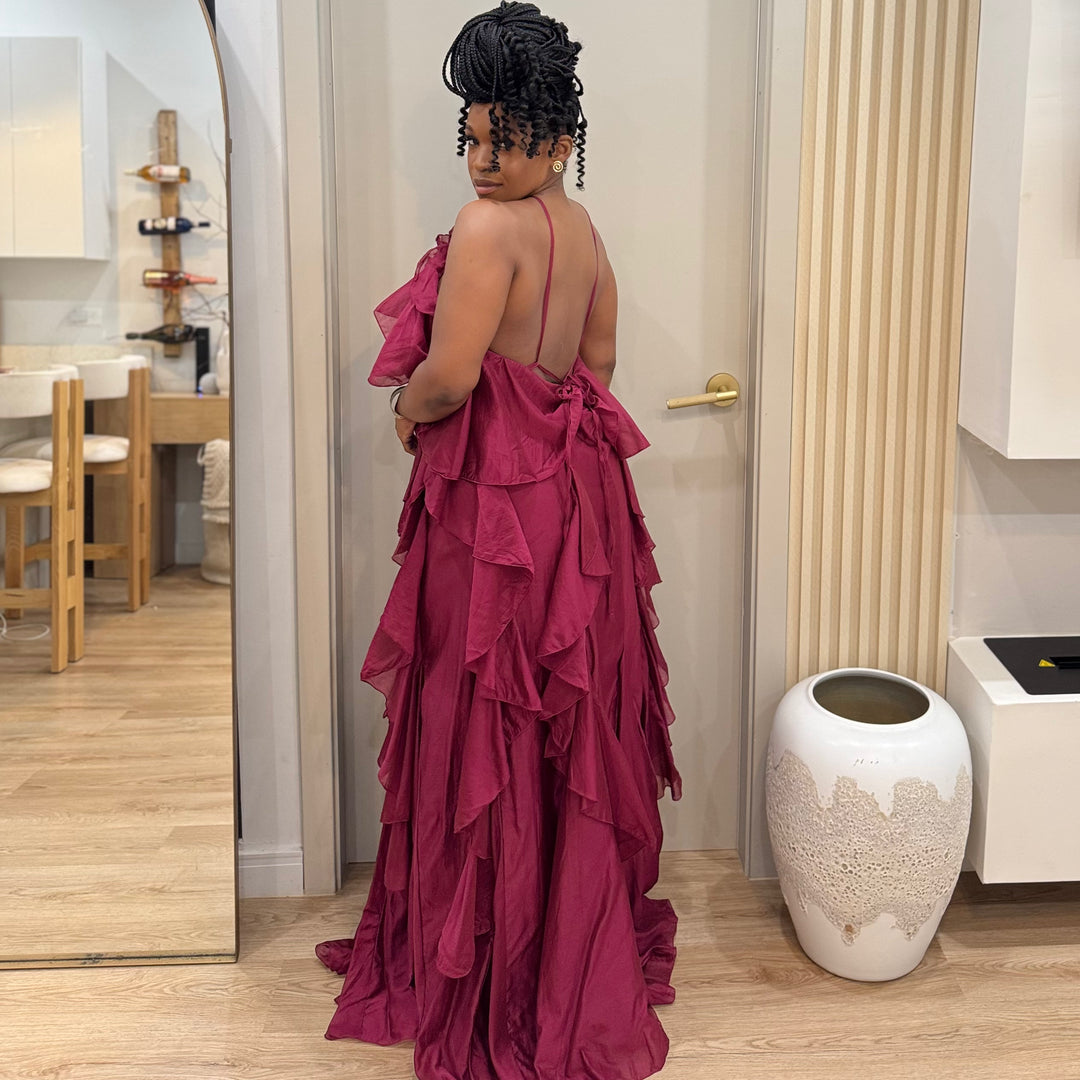 Cascade ruffle maxi dress