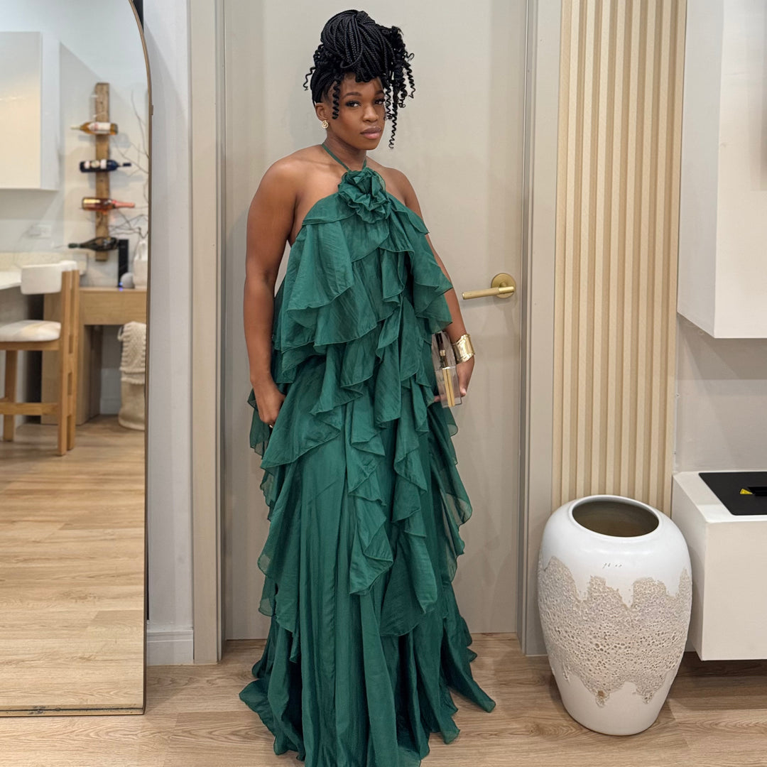 Cascade ruffle maxi dress