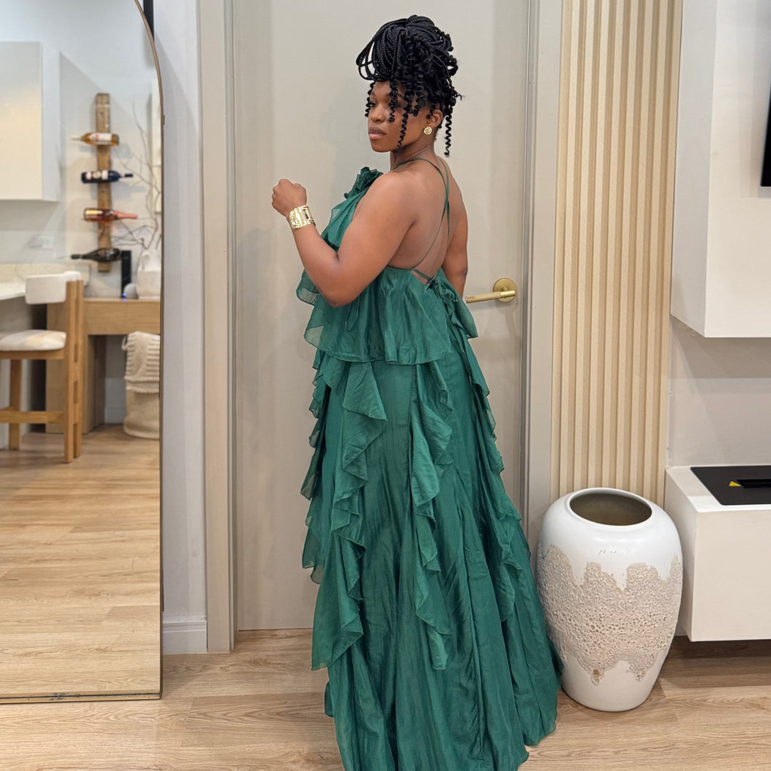 Cascade ruffle maxi dress