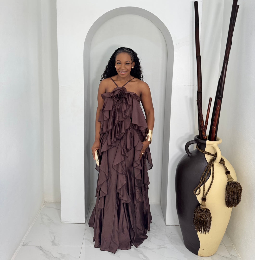 Cascade ruffle maxi dress