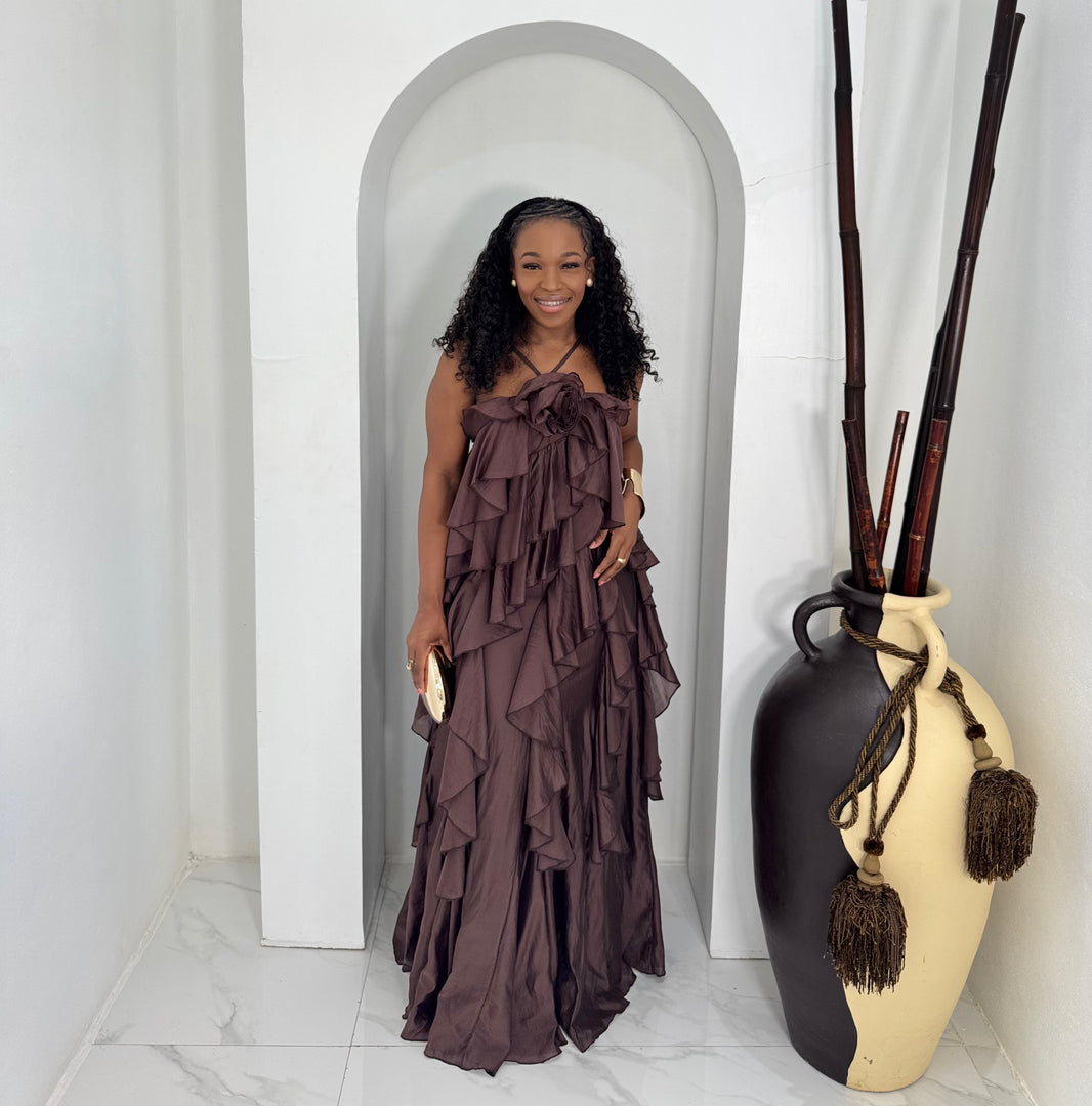 Cascade ruffle maxi dress