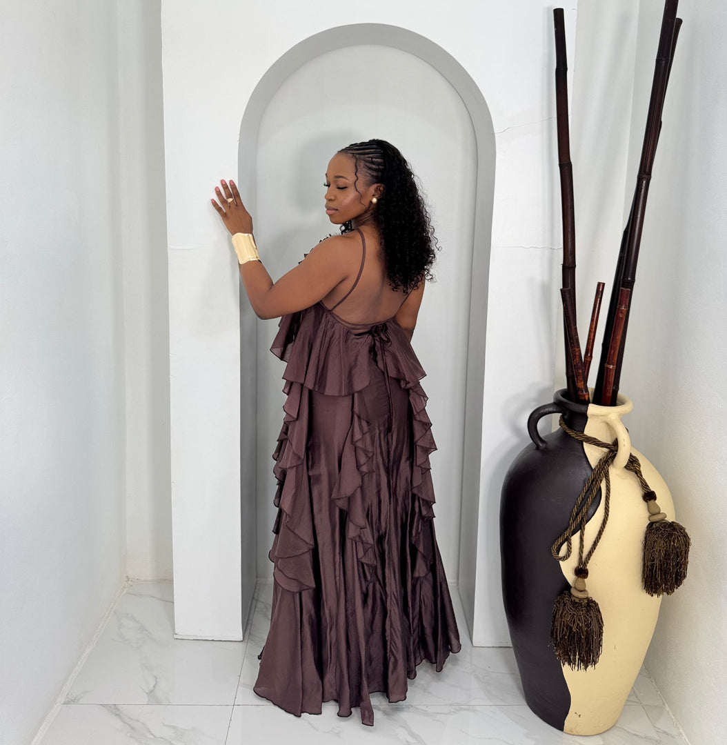 Cascade ruffle maxi dress
