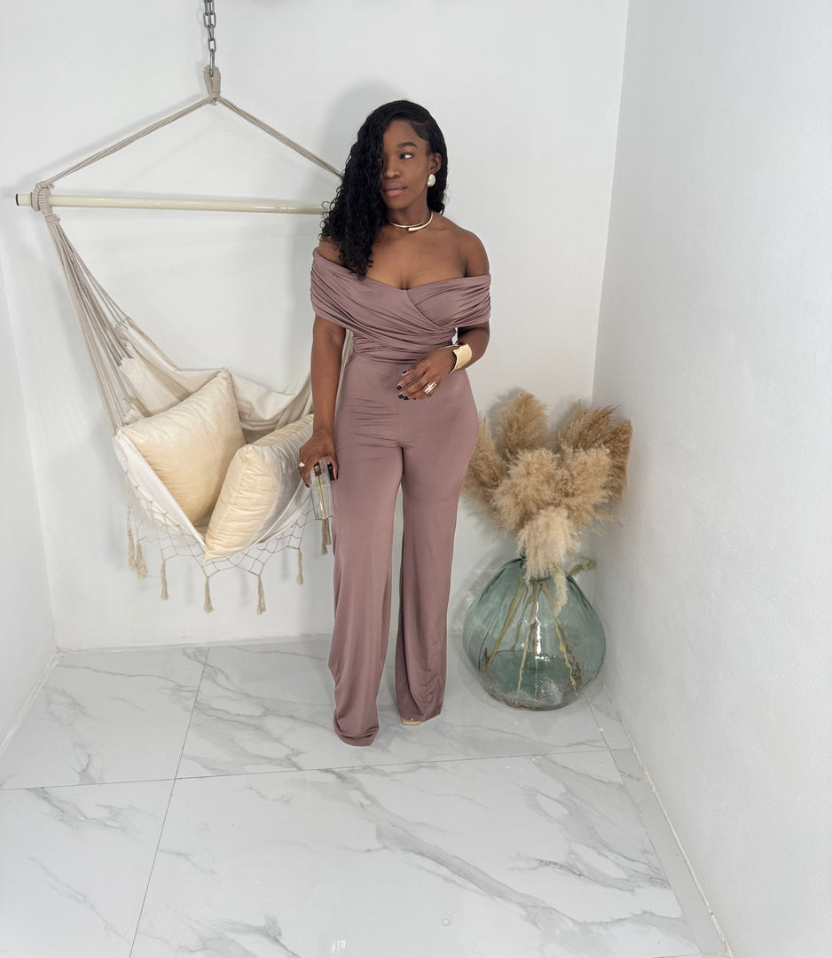 Twisted spirit off shoulder jumpsuit