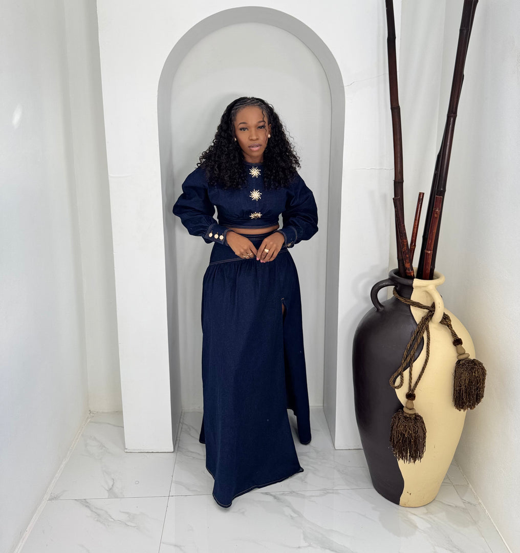 Megatron denim maxi skirt set