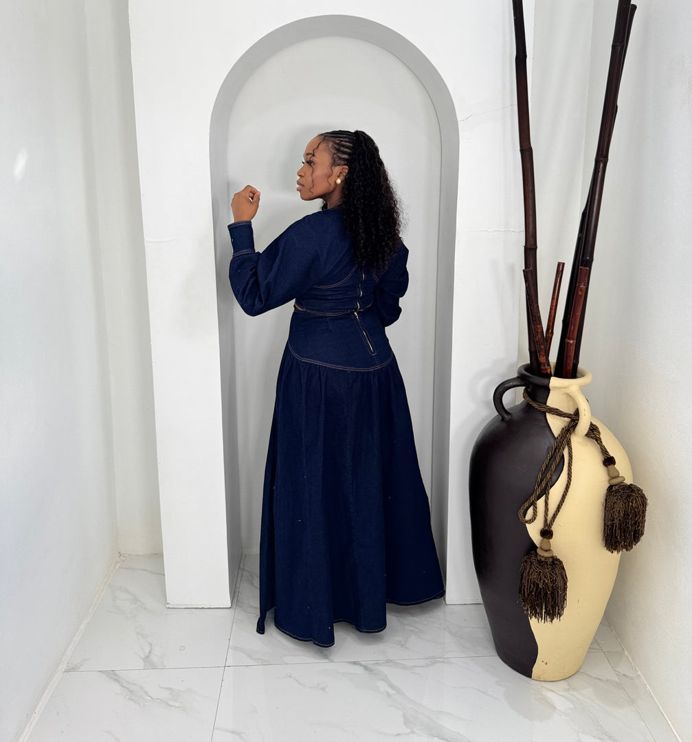 Megatron denim maxi skirt set