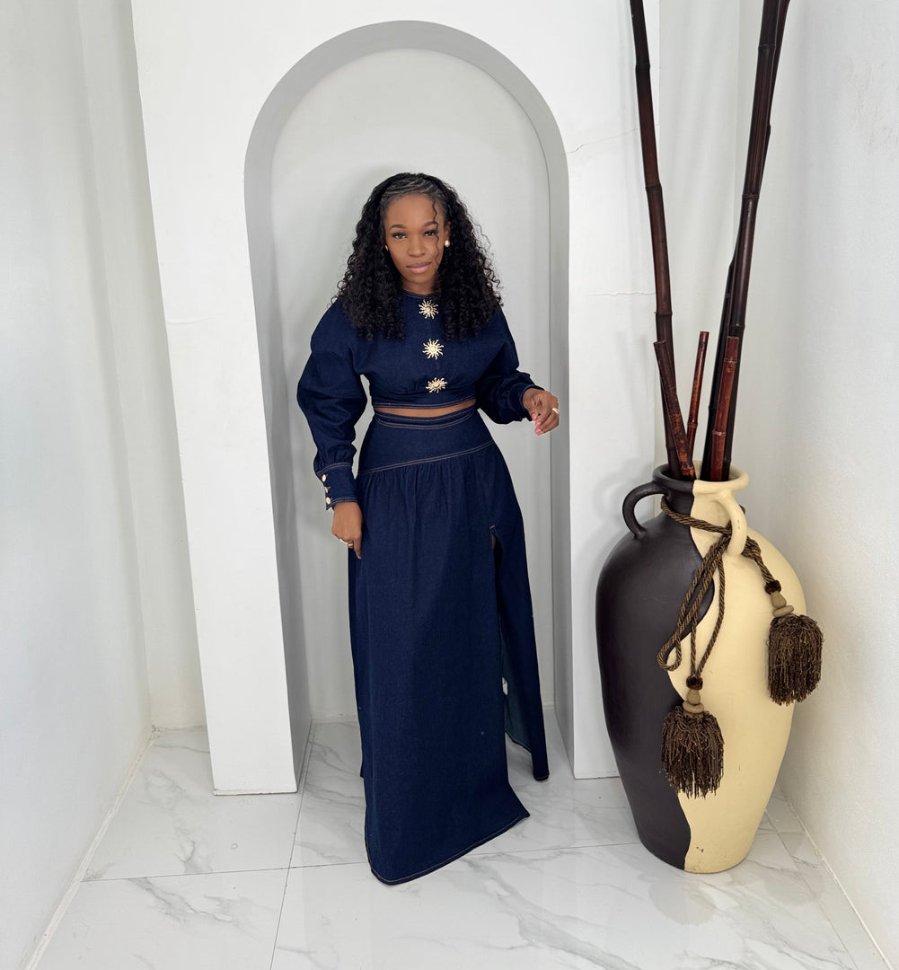 Megatron denim maxi skirt set