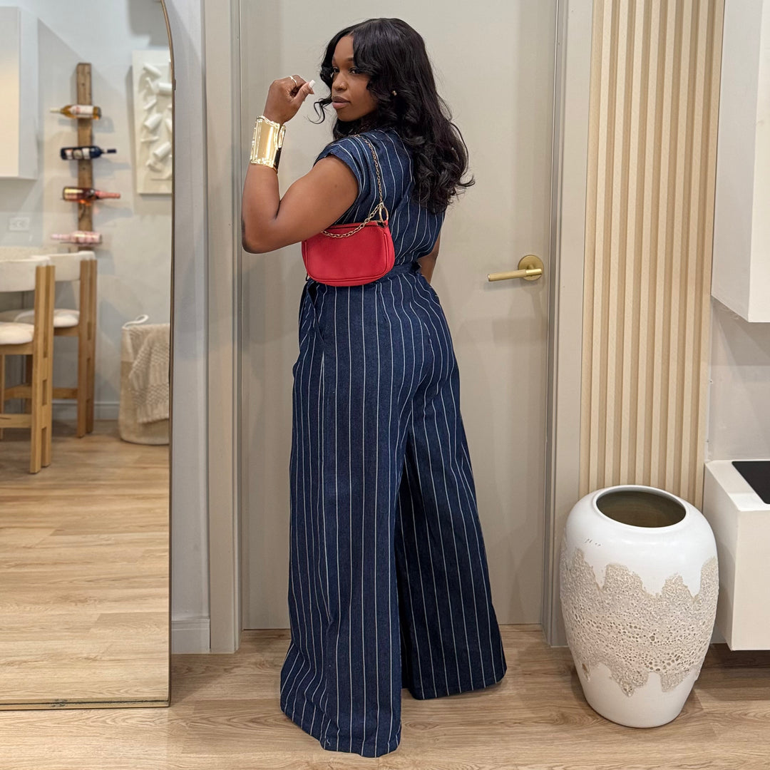 Pursuit stripe denim jumpsuit