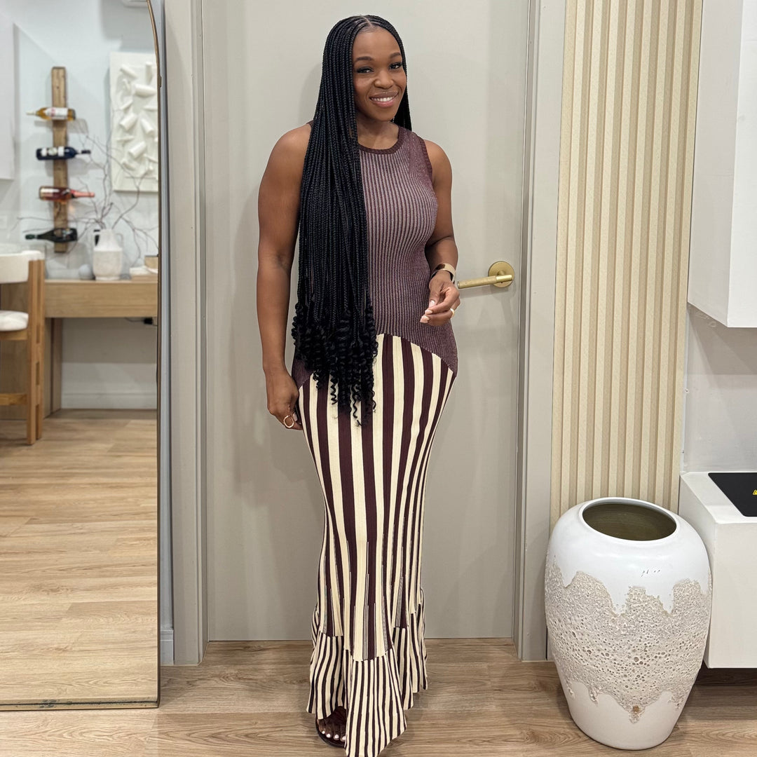 Pistachio dreams stripe midi dress (Brown)