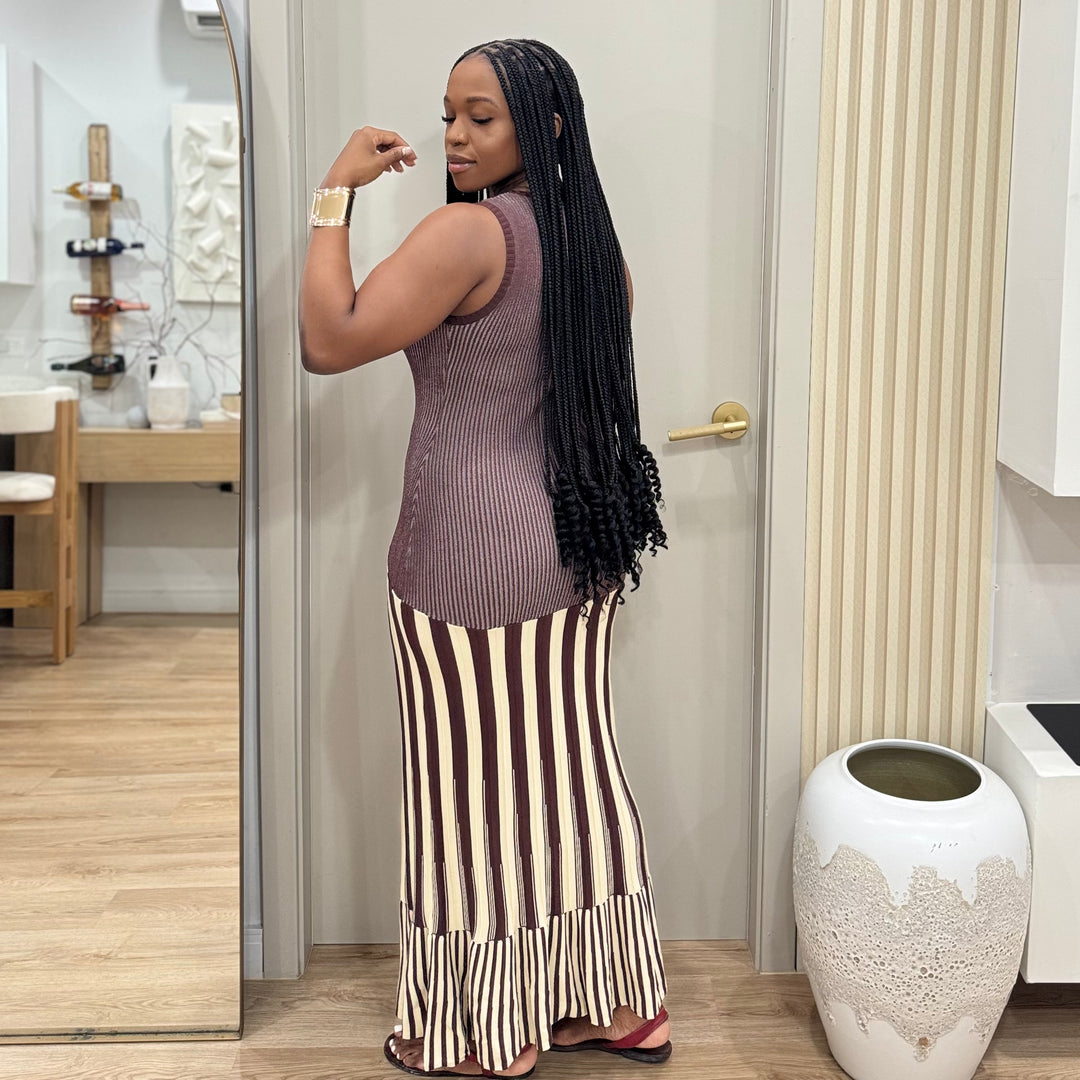 Pistachio dreams stripe midi dress (Brown)