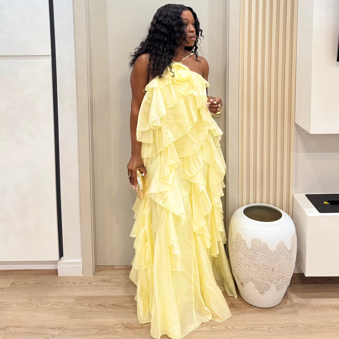 Cascade ruffle maxi dress