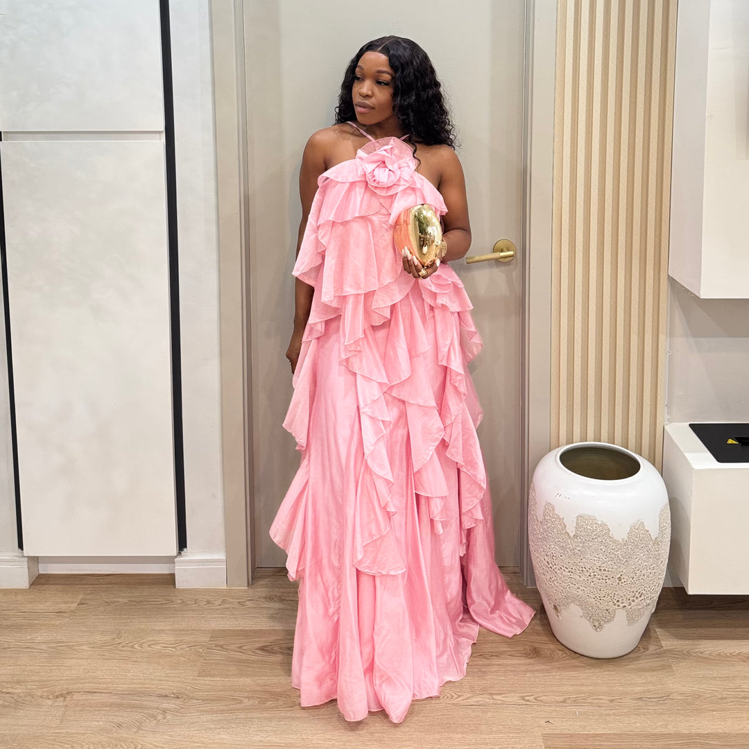 Cascade ruffle maxi dress