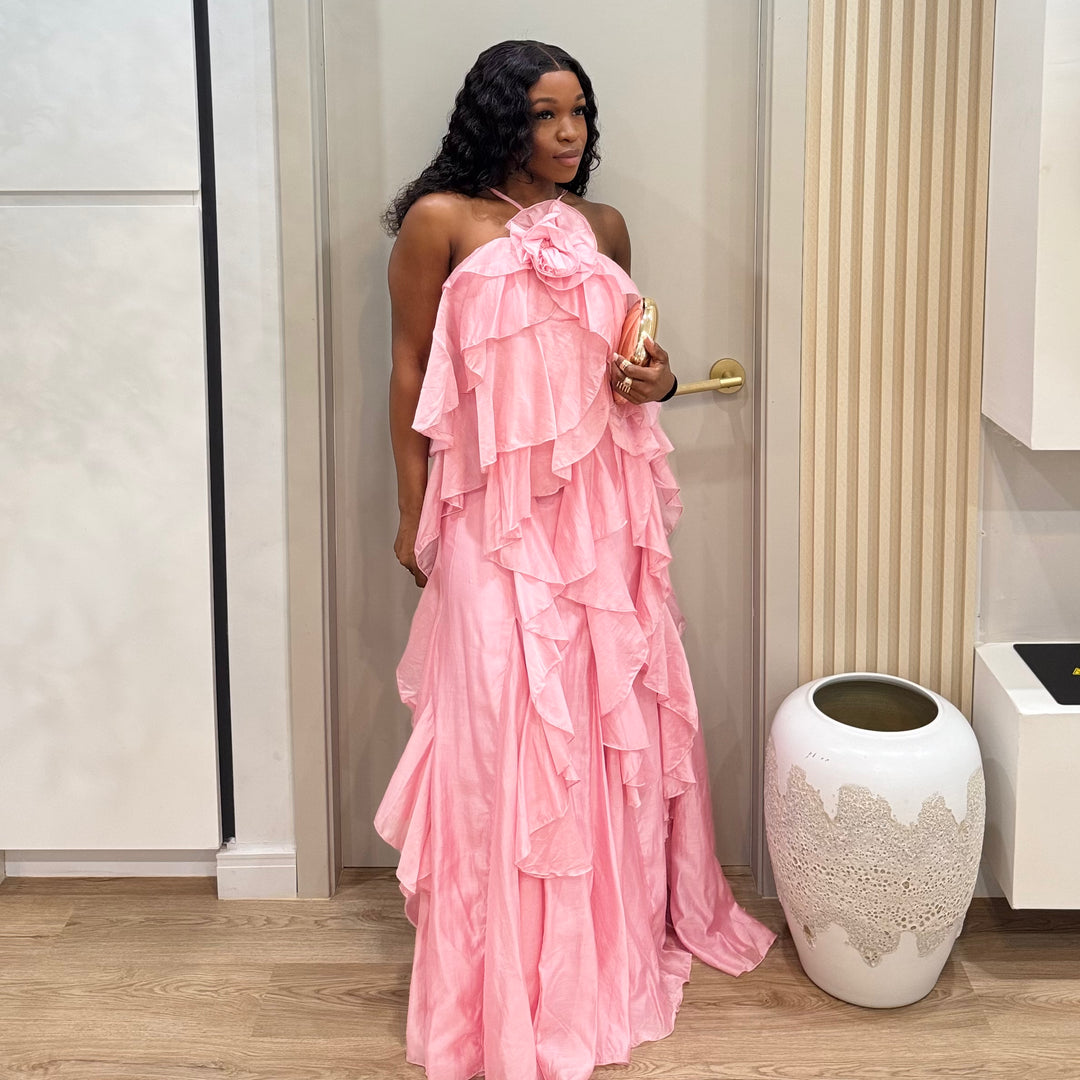 Cascade ruffle maxi dress