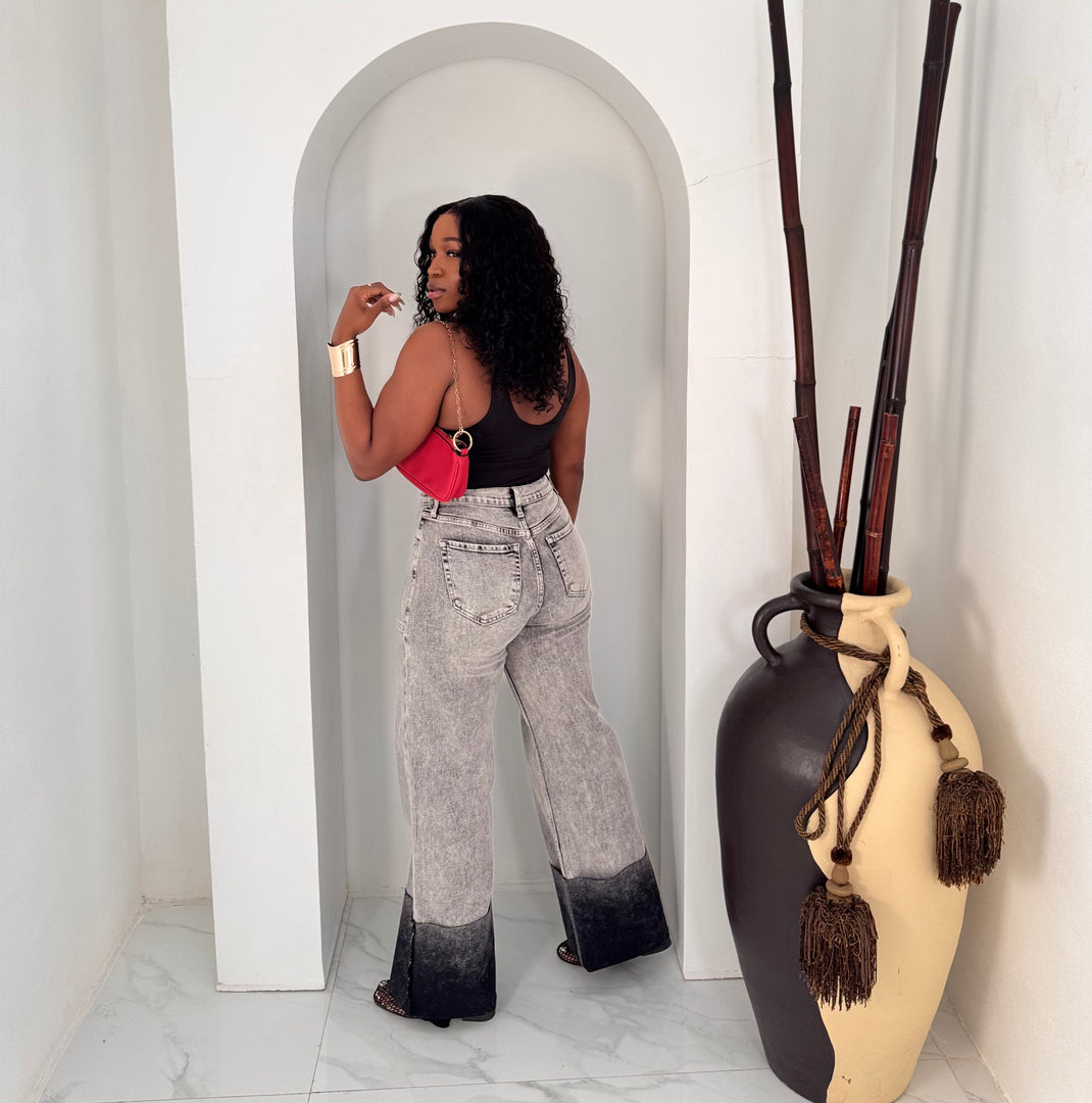 Stone cut cuffed  acid wash denim