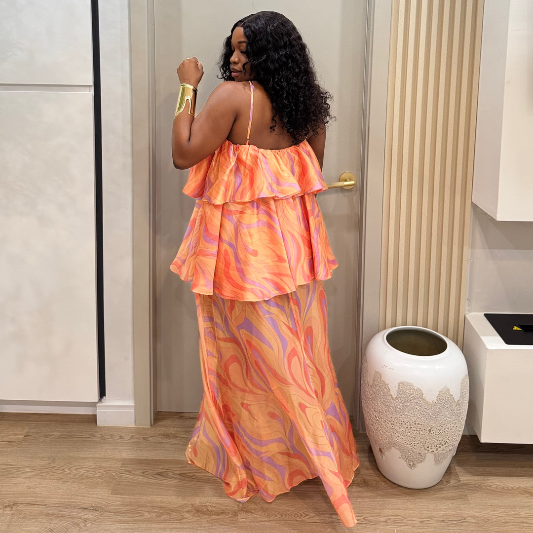 Mango Ranch printed ruffle maxi dress