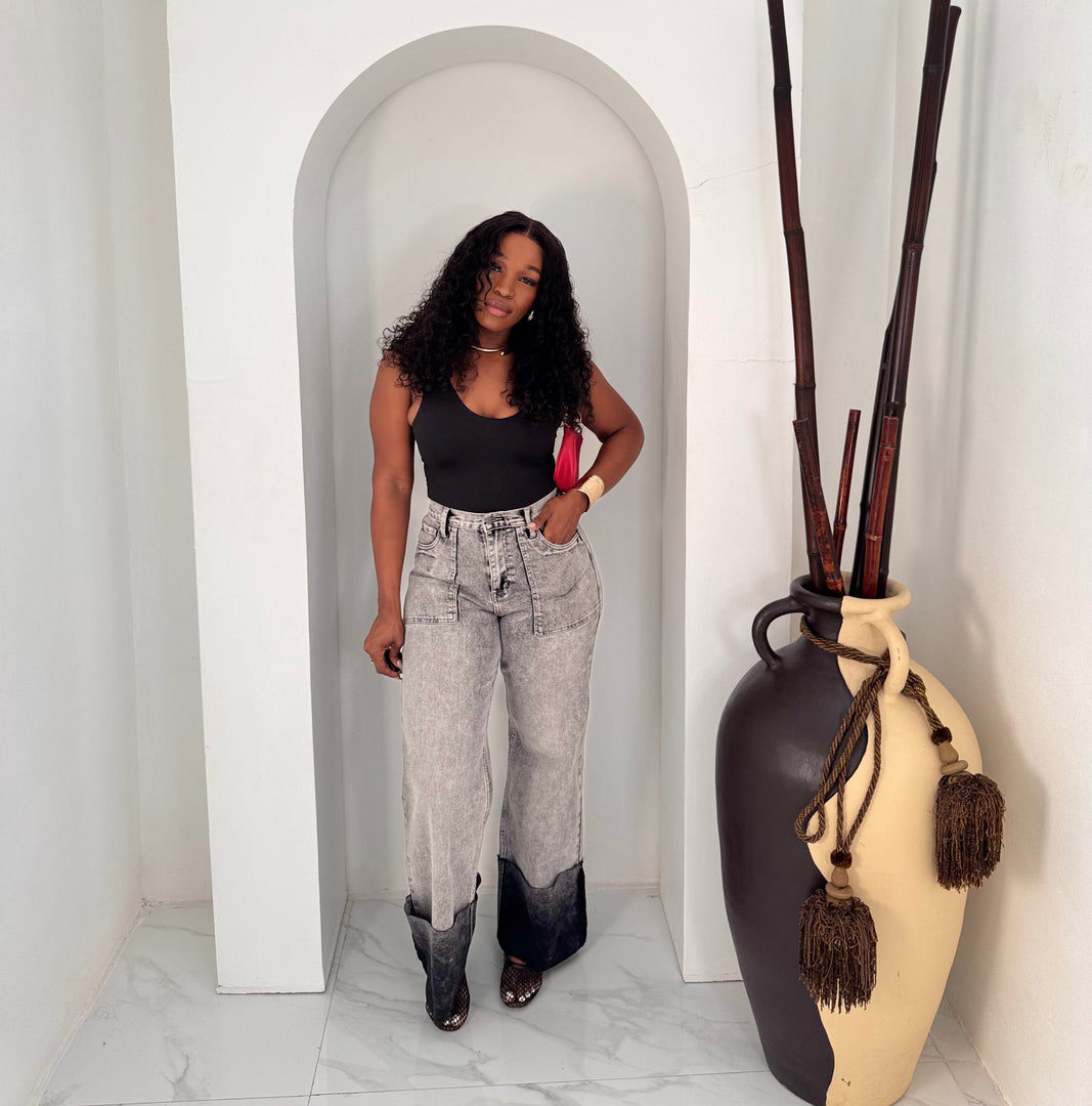 Stone cut cuffed  acid wash denim