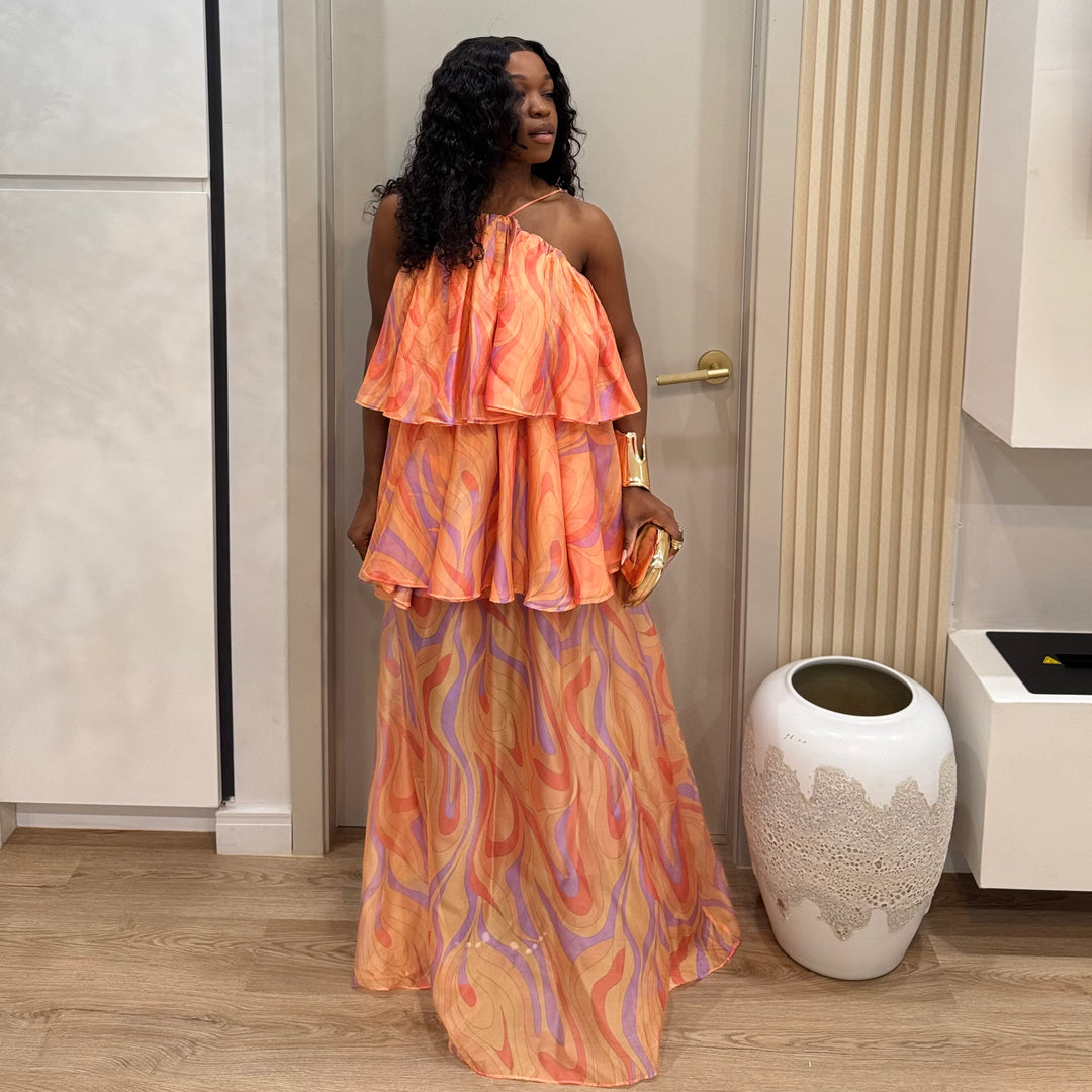 Mango Ranch printed ruffle maxi dress