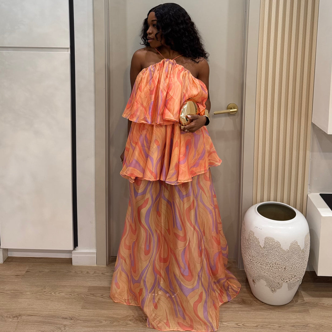 Mango Ranch printed ruffle maxi dress