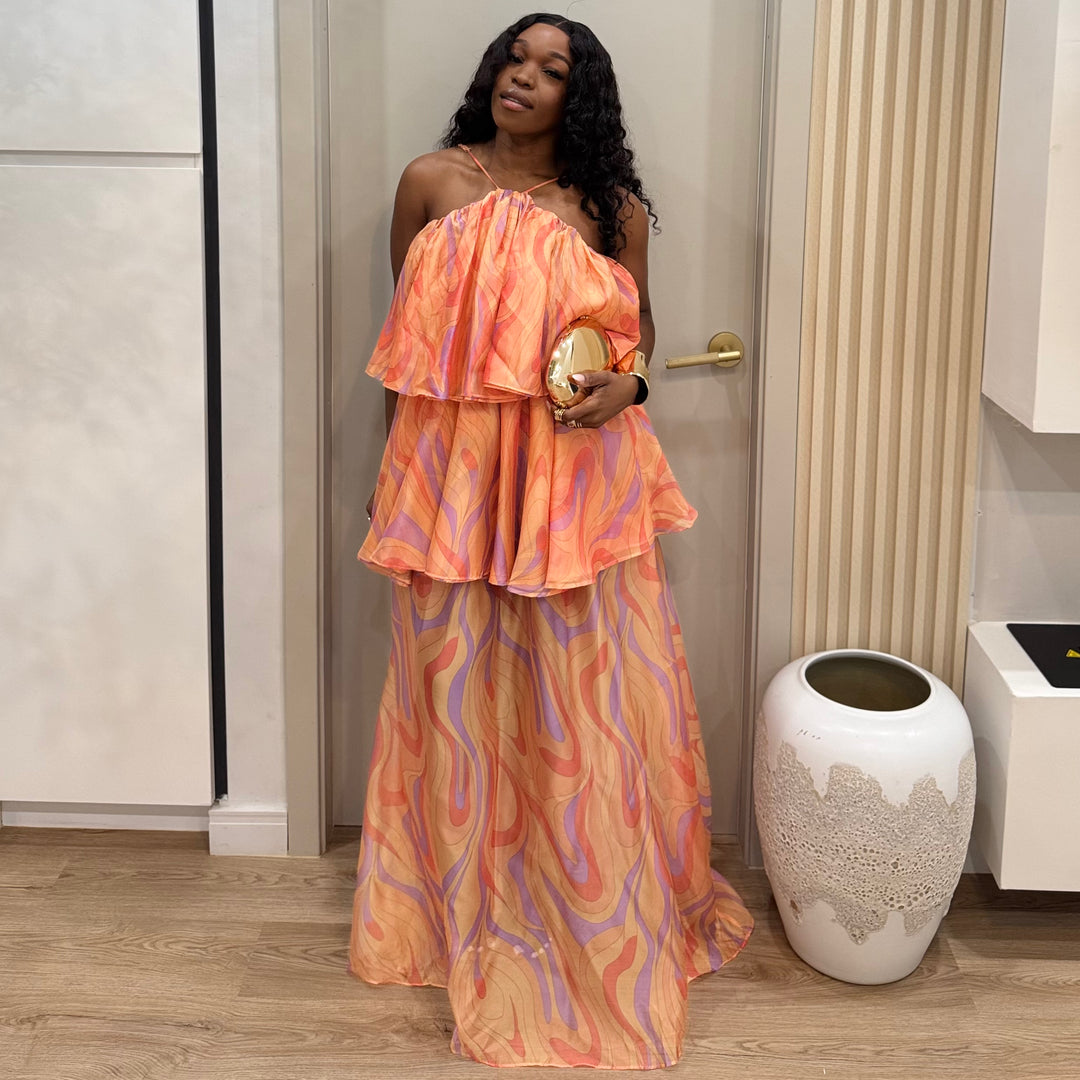 Mango Ranch printed ruffle maxi dress