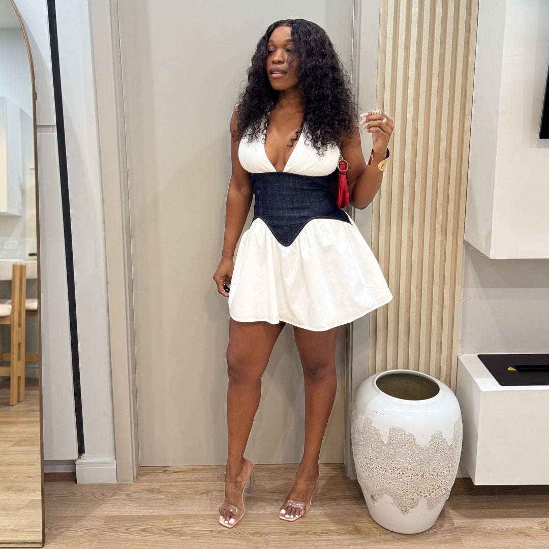 The Chateau  denim mix mini dress
