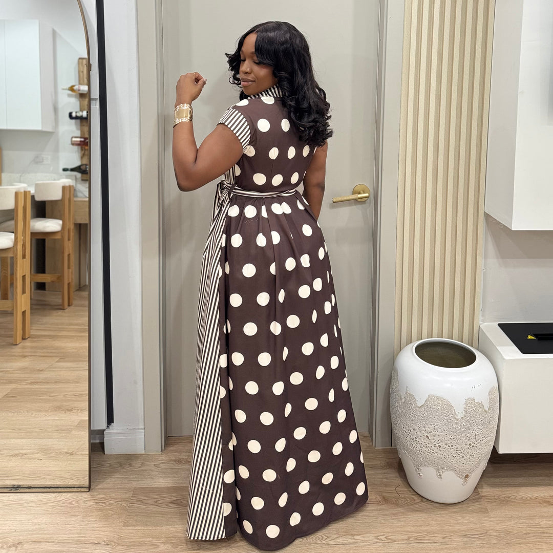Venae polkadot contrast maxi dress
