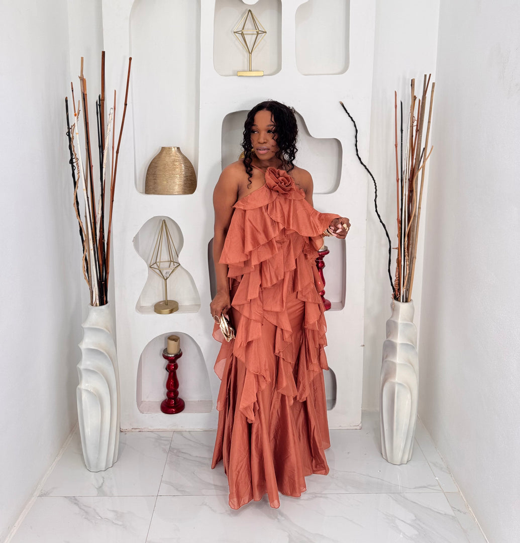 Cascade ruffle maxi dress