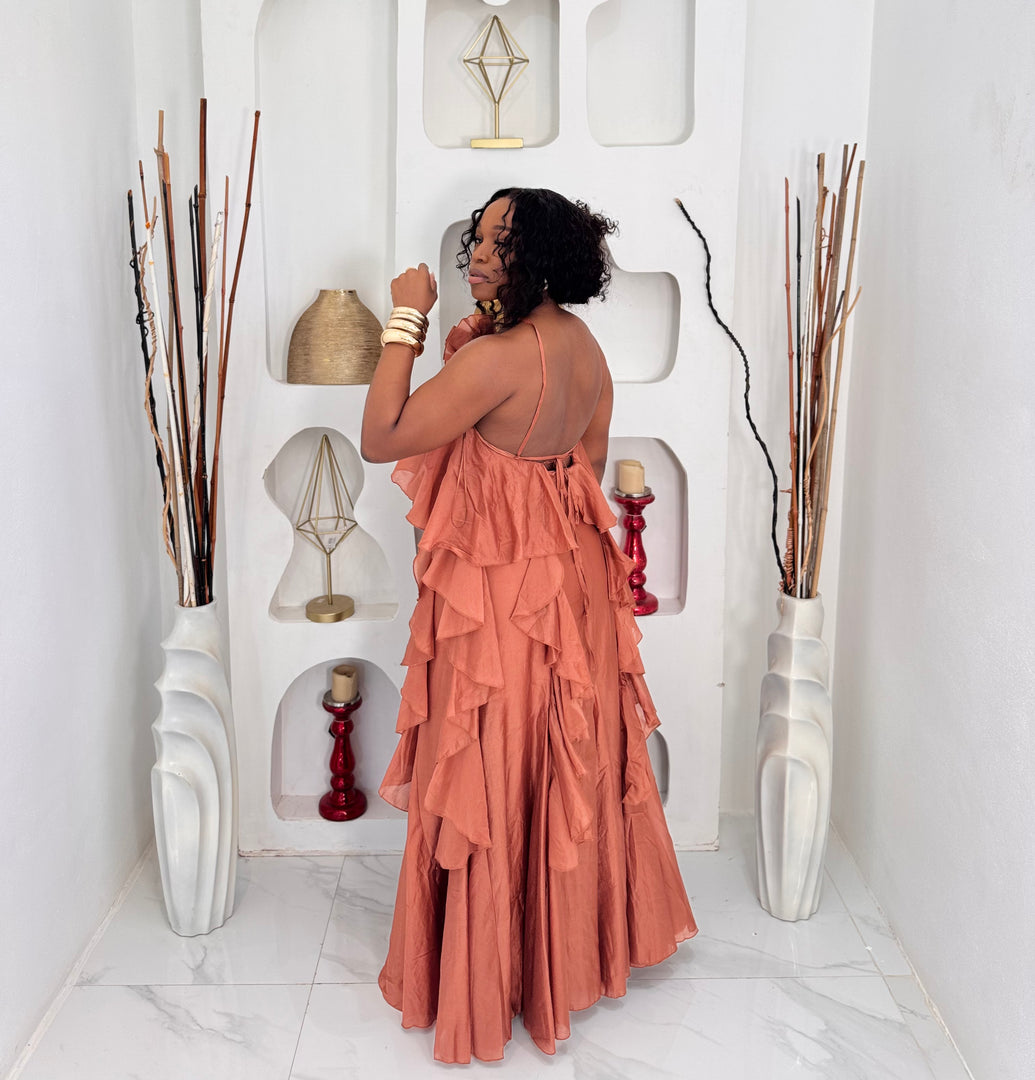 Cascade ruffle maxi dress