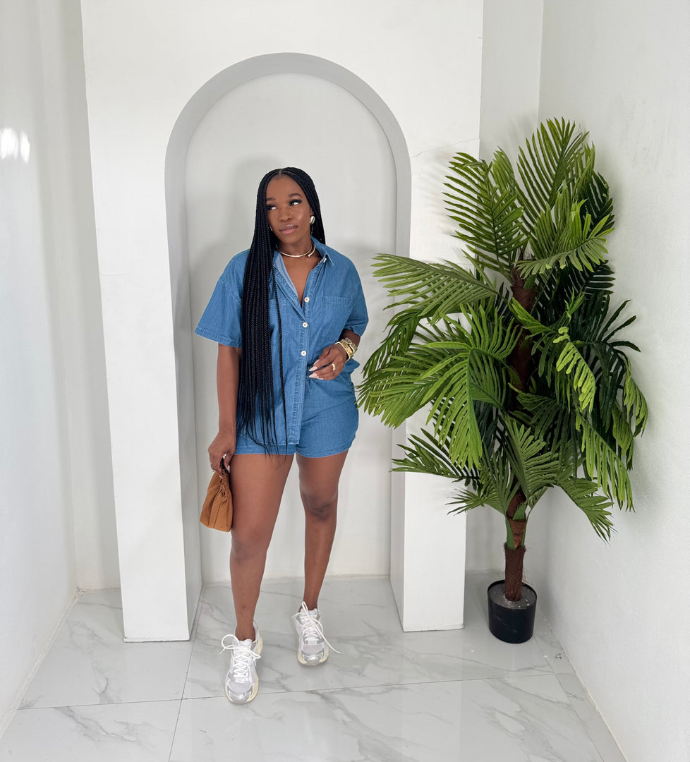 In my Blues denim shorts set