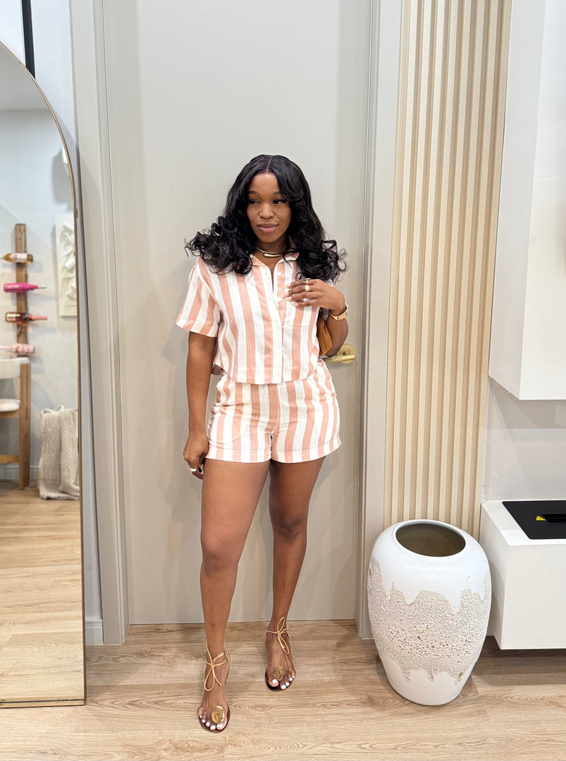 Demi stripe shorts set