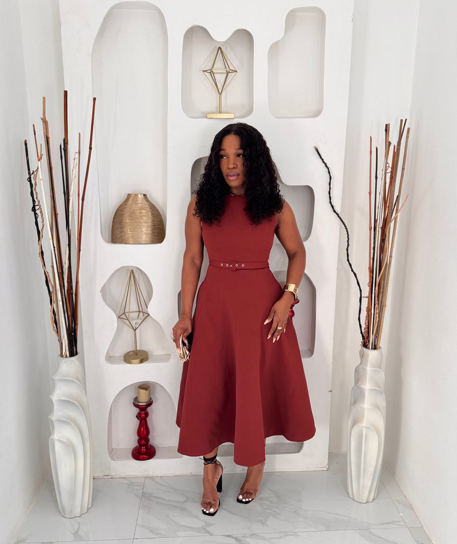 Maline' belted midi dress
