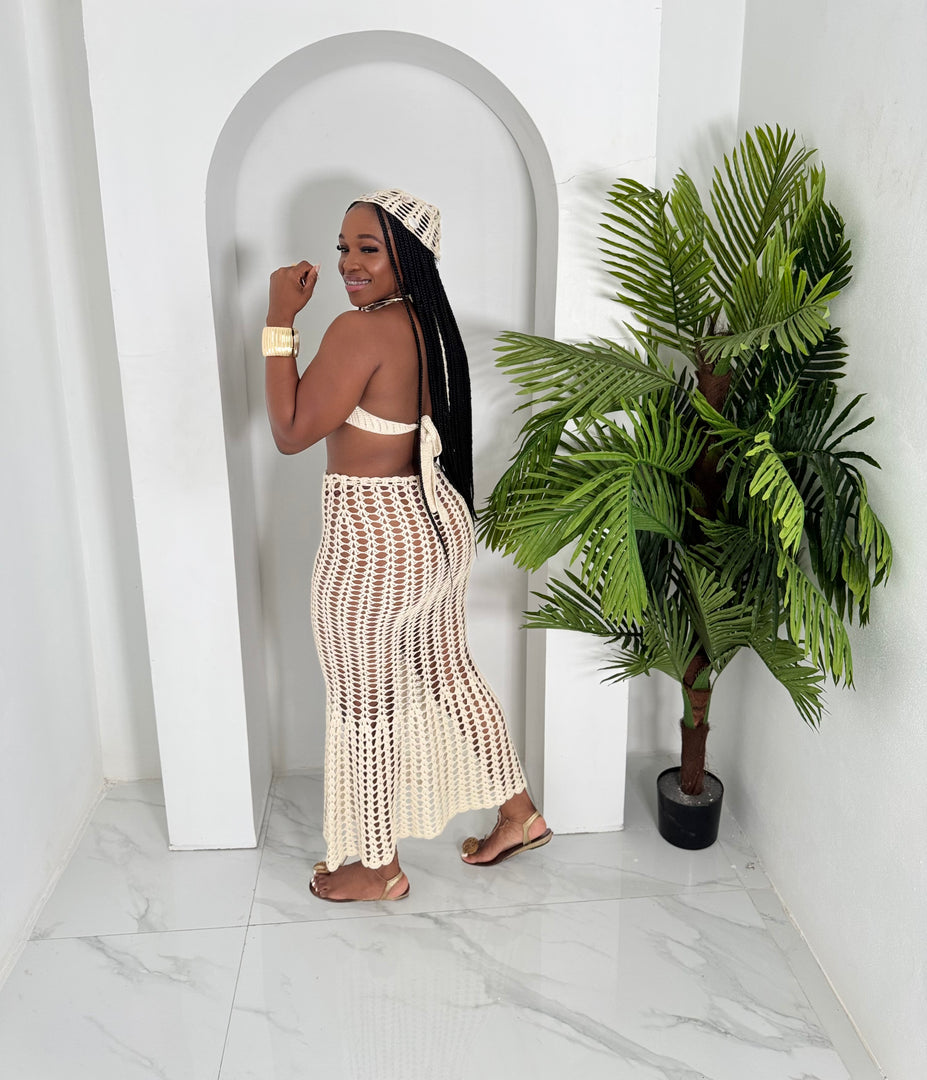Ibiza shellscape crochet skirt set