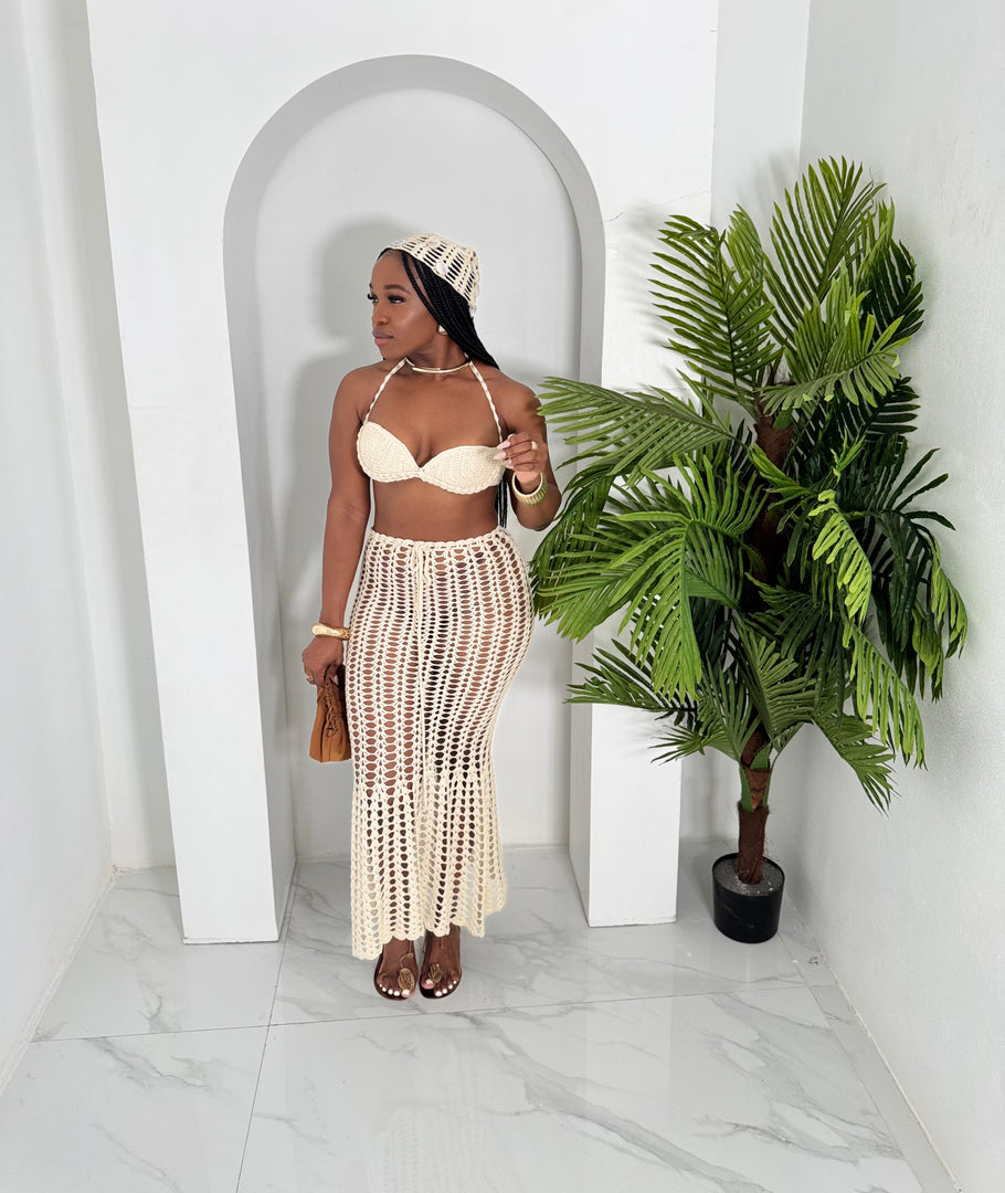 Ibiza shellscape crochet skirt set