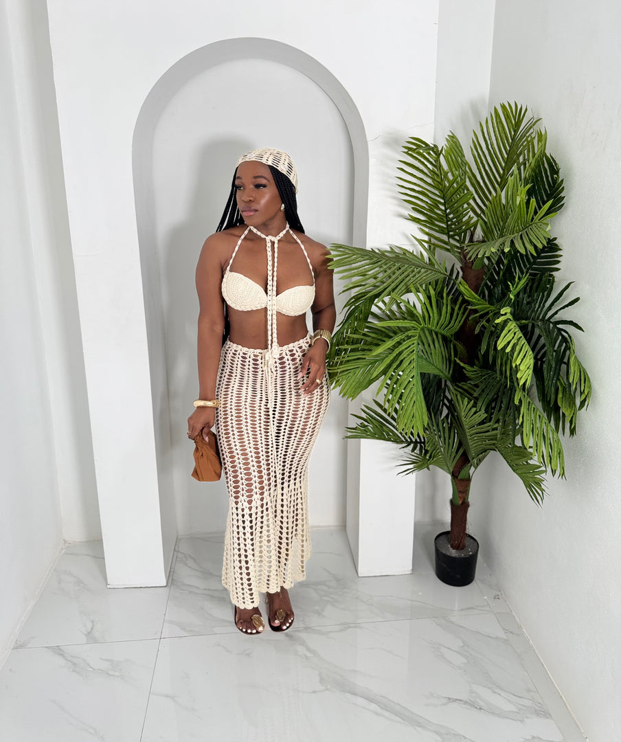 Ibiza shellscape crochet skirt set