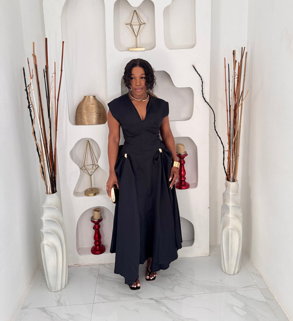 Nior Estelle gold accent midi dress