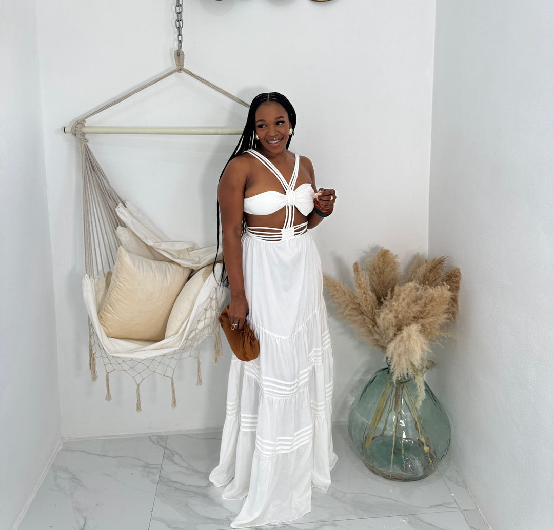 The Wanderlust white strappy maxi