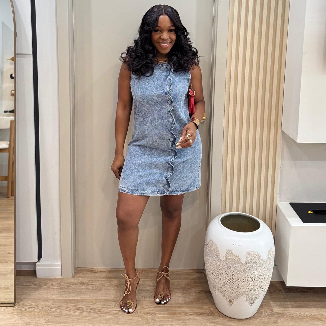 Vela scallop mini denim dress