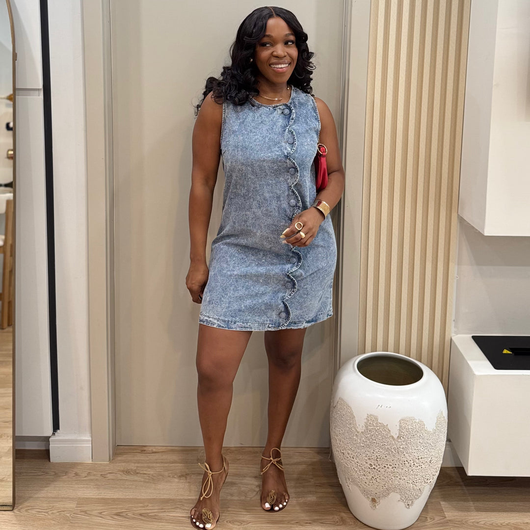 Vela scallop mini denim dress