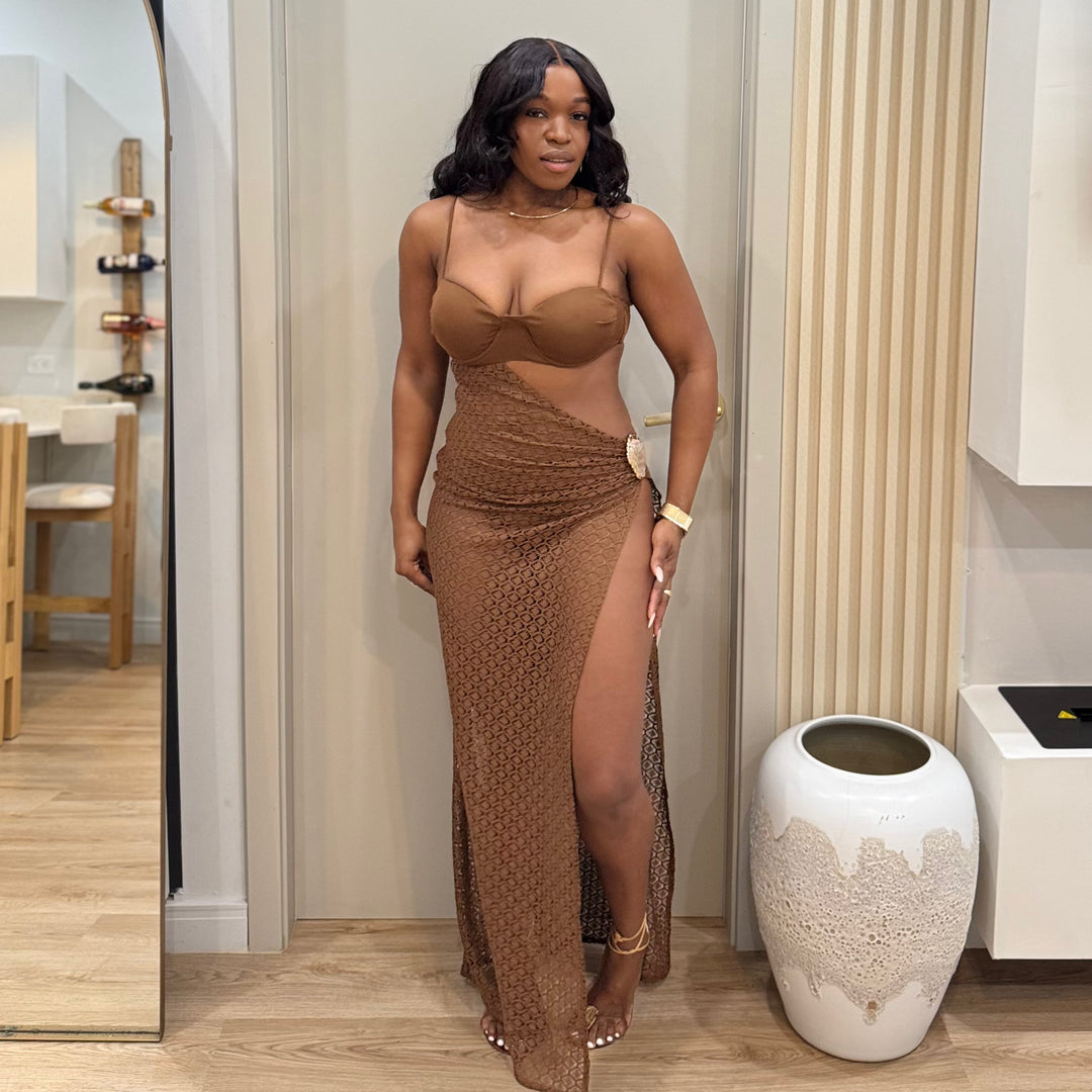 Golden Coast mesh insert maxi dress