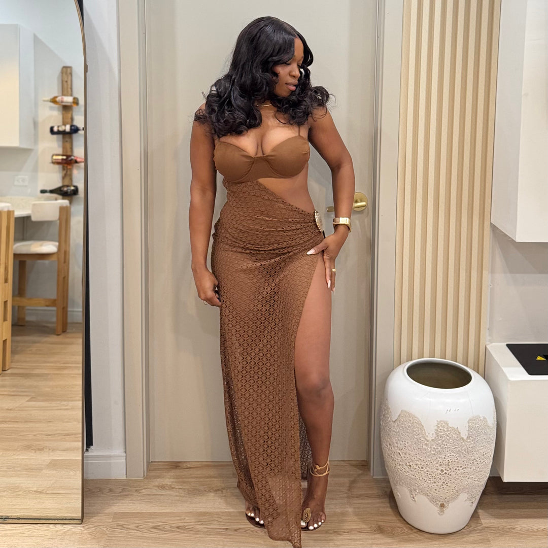 Golden Coast mesh insert maxi dress