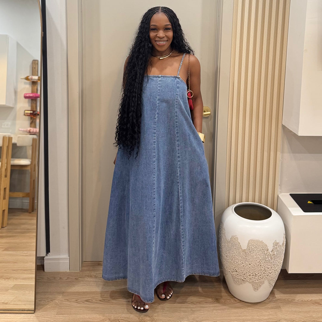 Havana low back denim dress