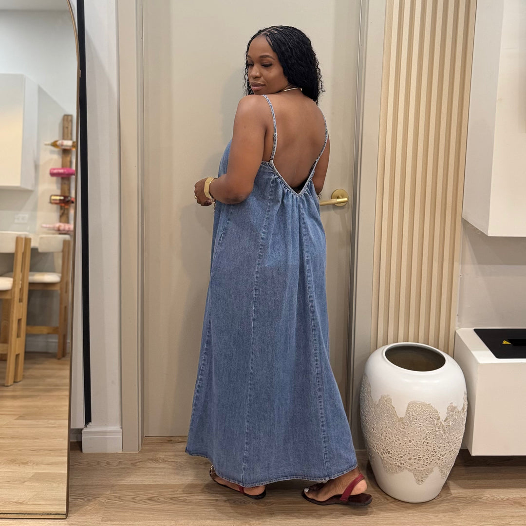 Havana low back denim dress