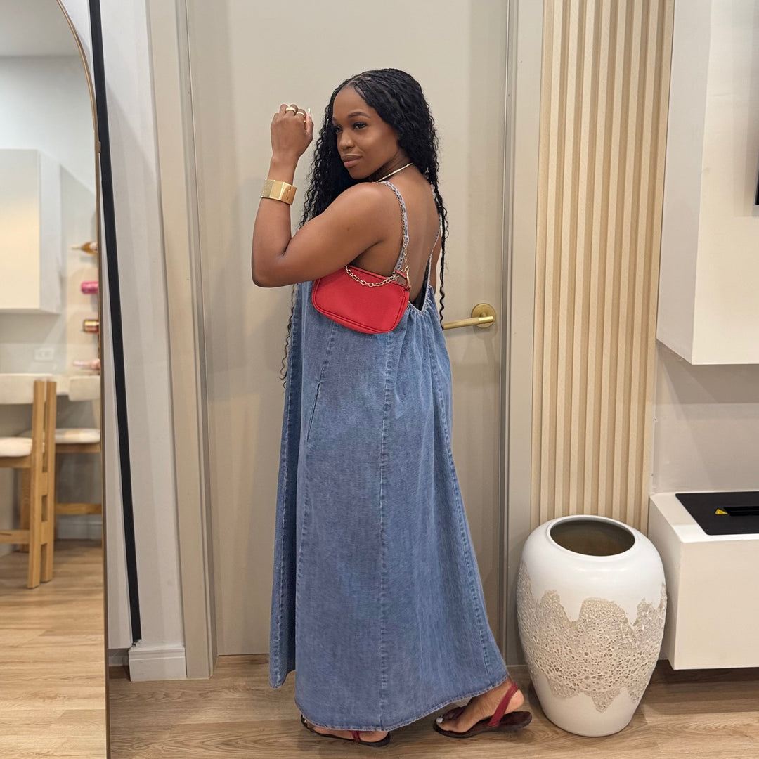 Havana low back denim dress